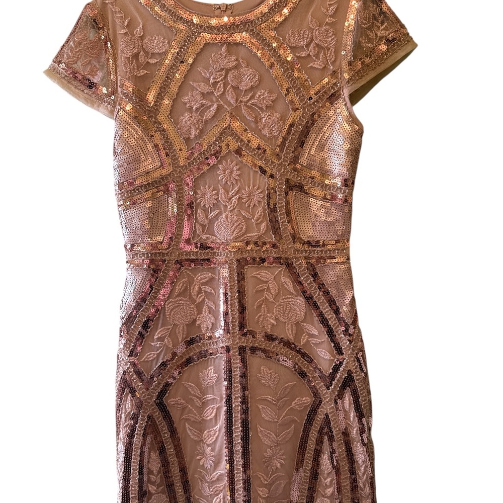 Lulus Sequin Dress Sz Small Embellished Cream Pink Gold Hue Mini Bodycon